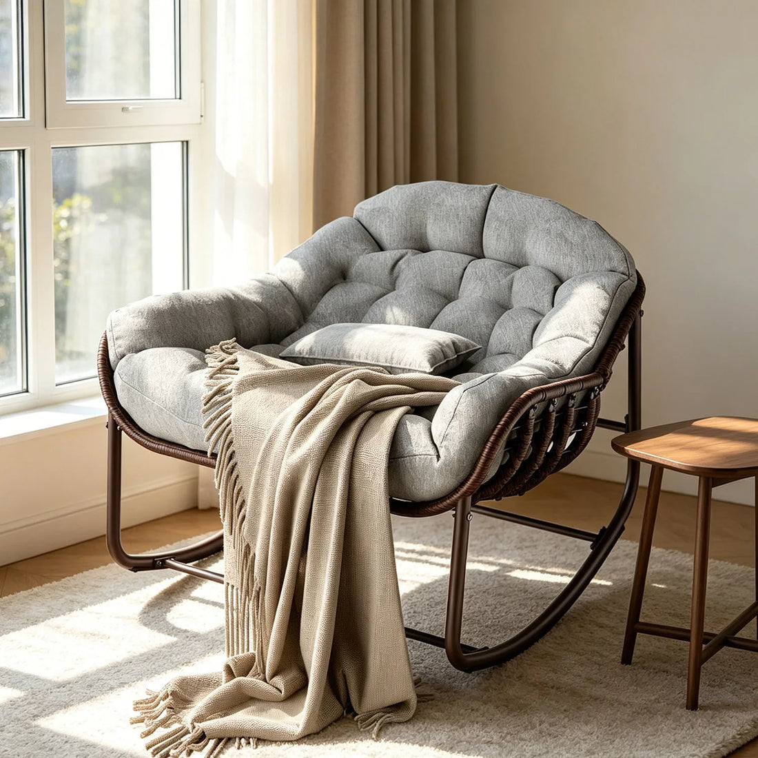 Fauteuil papasan à bascule gris ou blanc