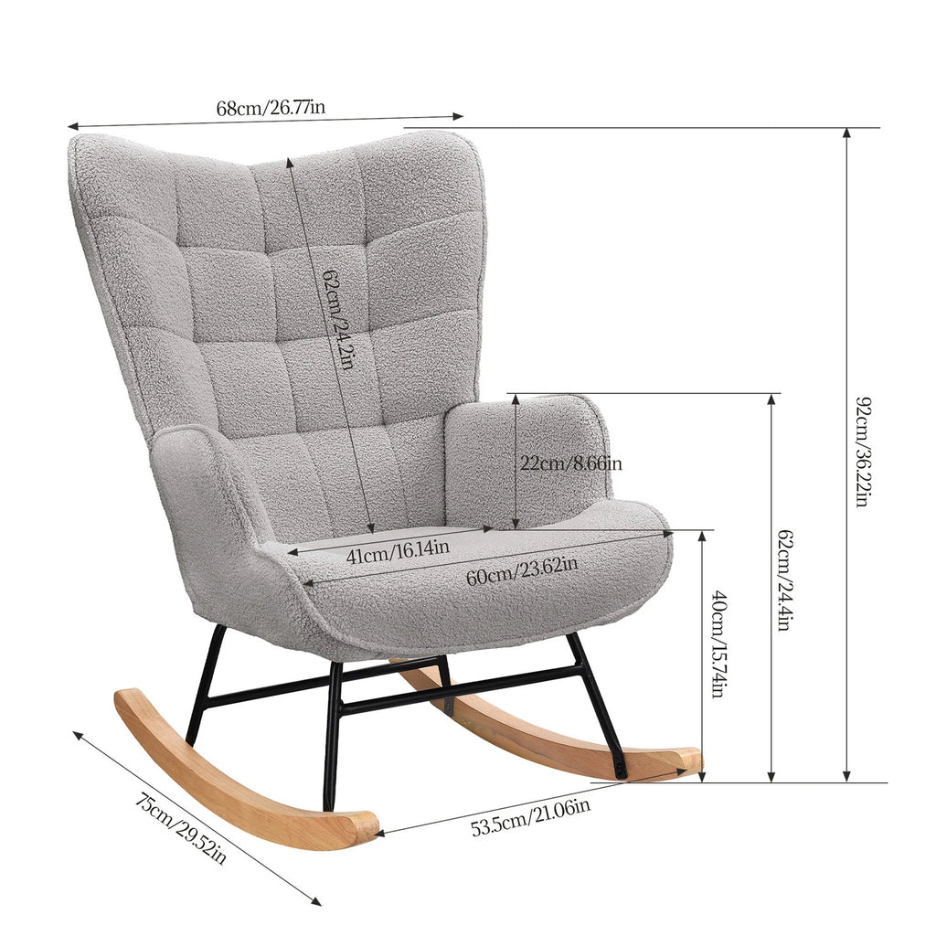Dimensions du rocking chair capitonné gris perle