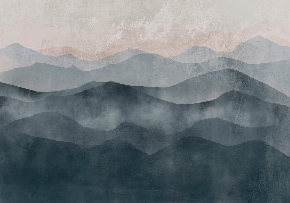 Papier peint panoramique montagnes gris bleuté