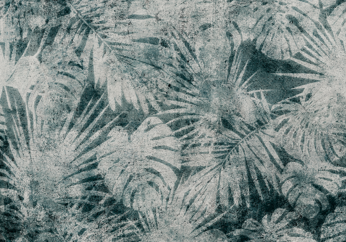 Papier peint panoramique palmes à l'encre bleu-vert