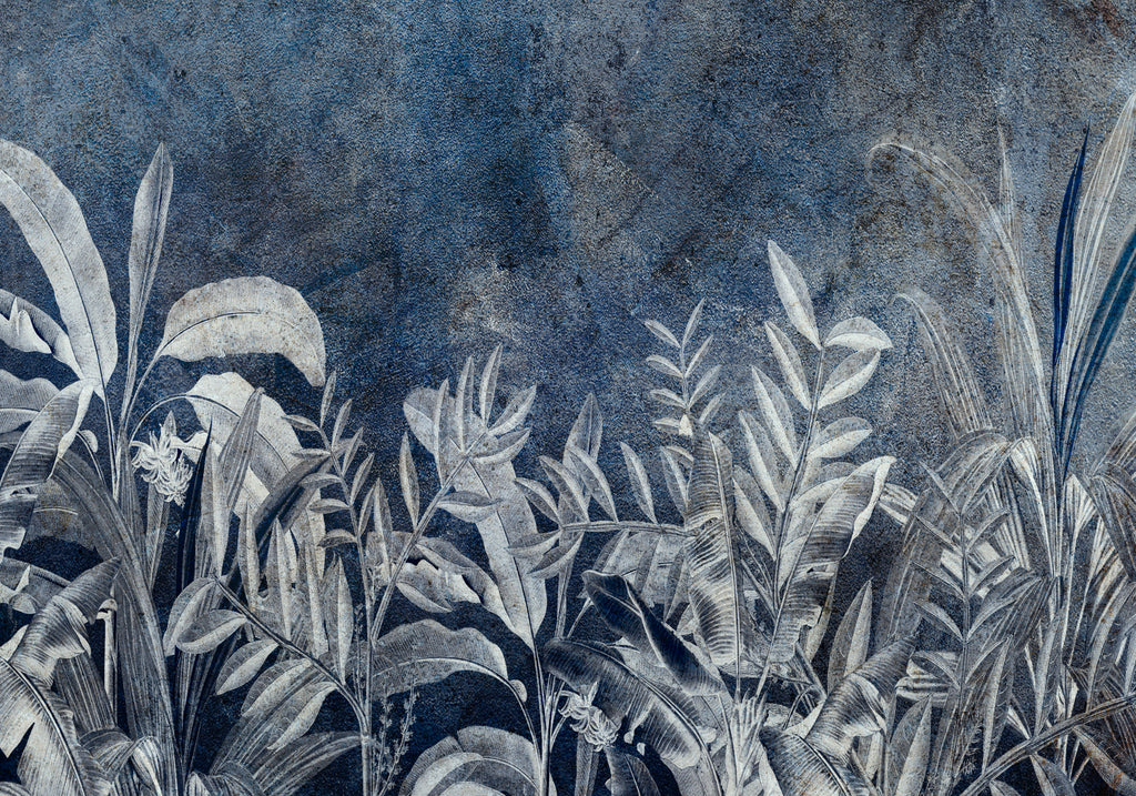 Papier peint panoramique jungle de nuit bleu nuit