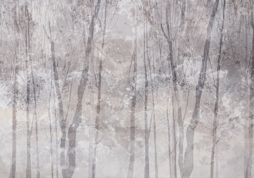 Papier peint panoramique forêt de bouleaux blancs