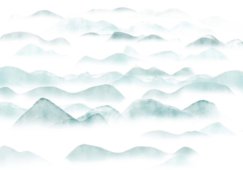 Papier peint panoramique montagnes à l'encre pâle sur fond blanc