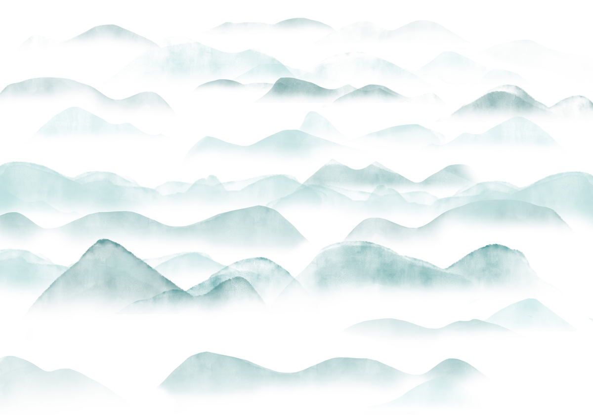 Papier peint panoramique montagnes à l'encre pâle sur fond blanc