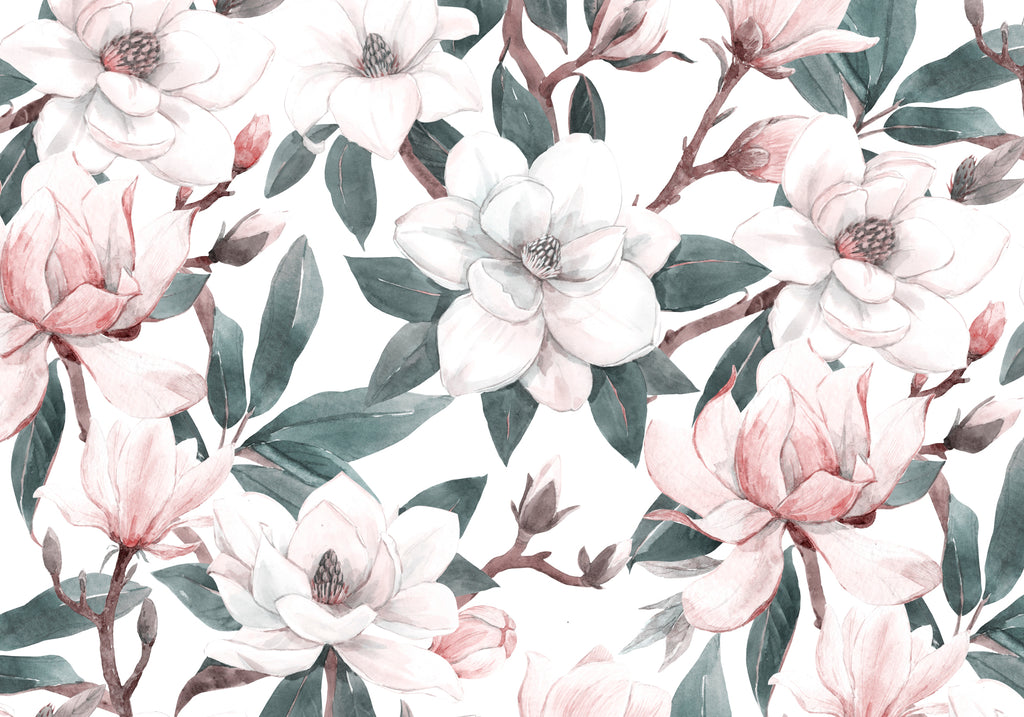Papier peint panoramique magnolias à l'aquarelle