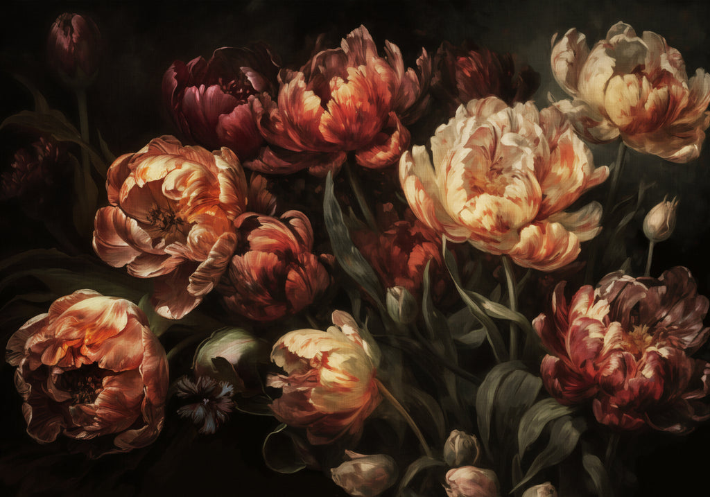 Papier peint panoramique tulipes sur fond sombre