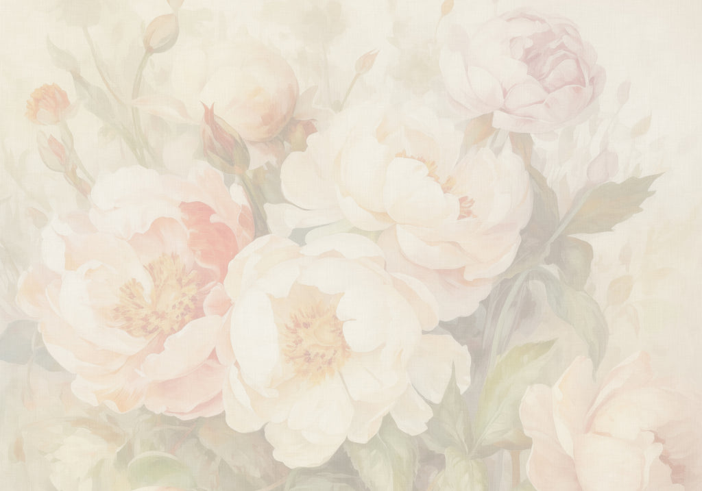 Papier peint panoramique pivoines crème et rose pâle