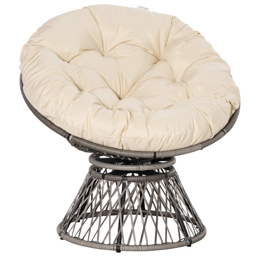 Fauteuil papasan pivotant en résine tressée avec coussin écru