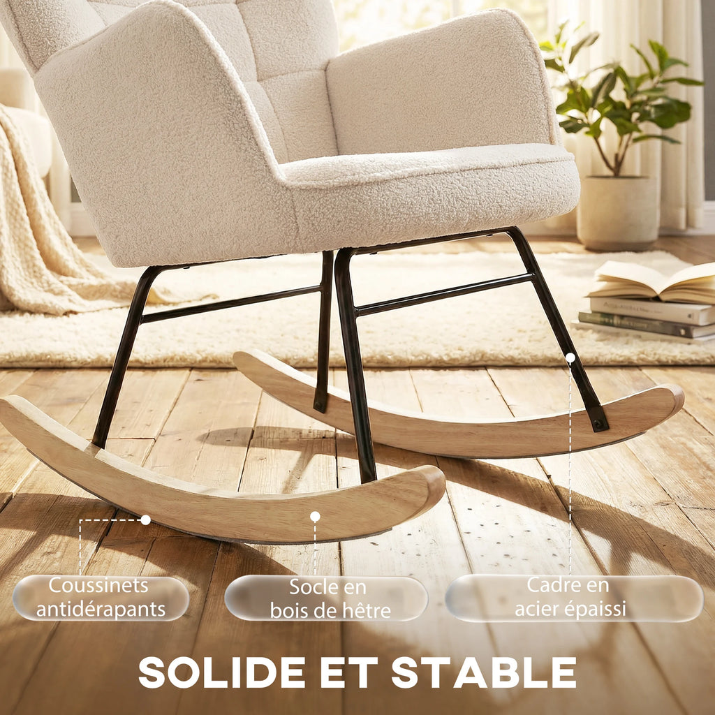 Rocking chair bouclette crème vu de profil