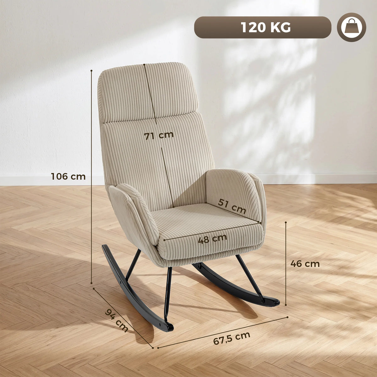 Dimensions du rocking chair en velours côtelé