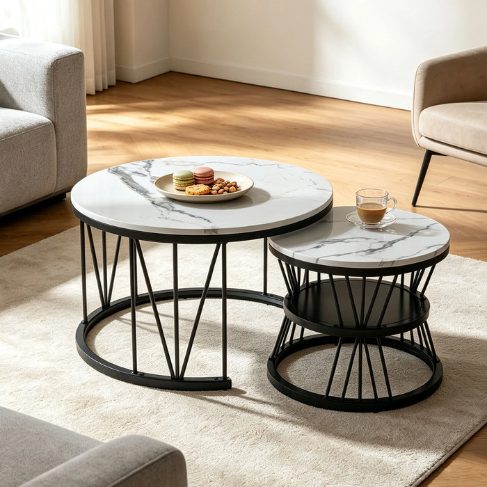 Table basse gigogne ronde effet marbre