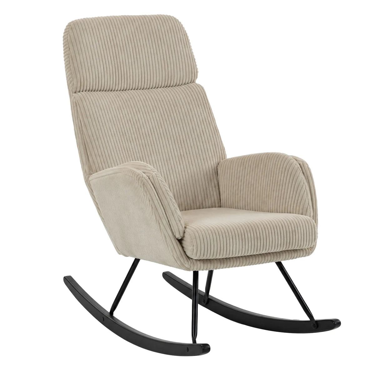 Rocking chair en velours côtelé beige à dossier haut
