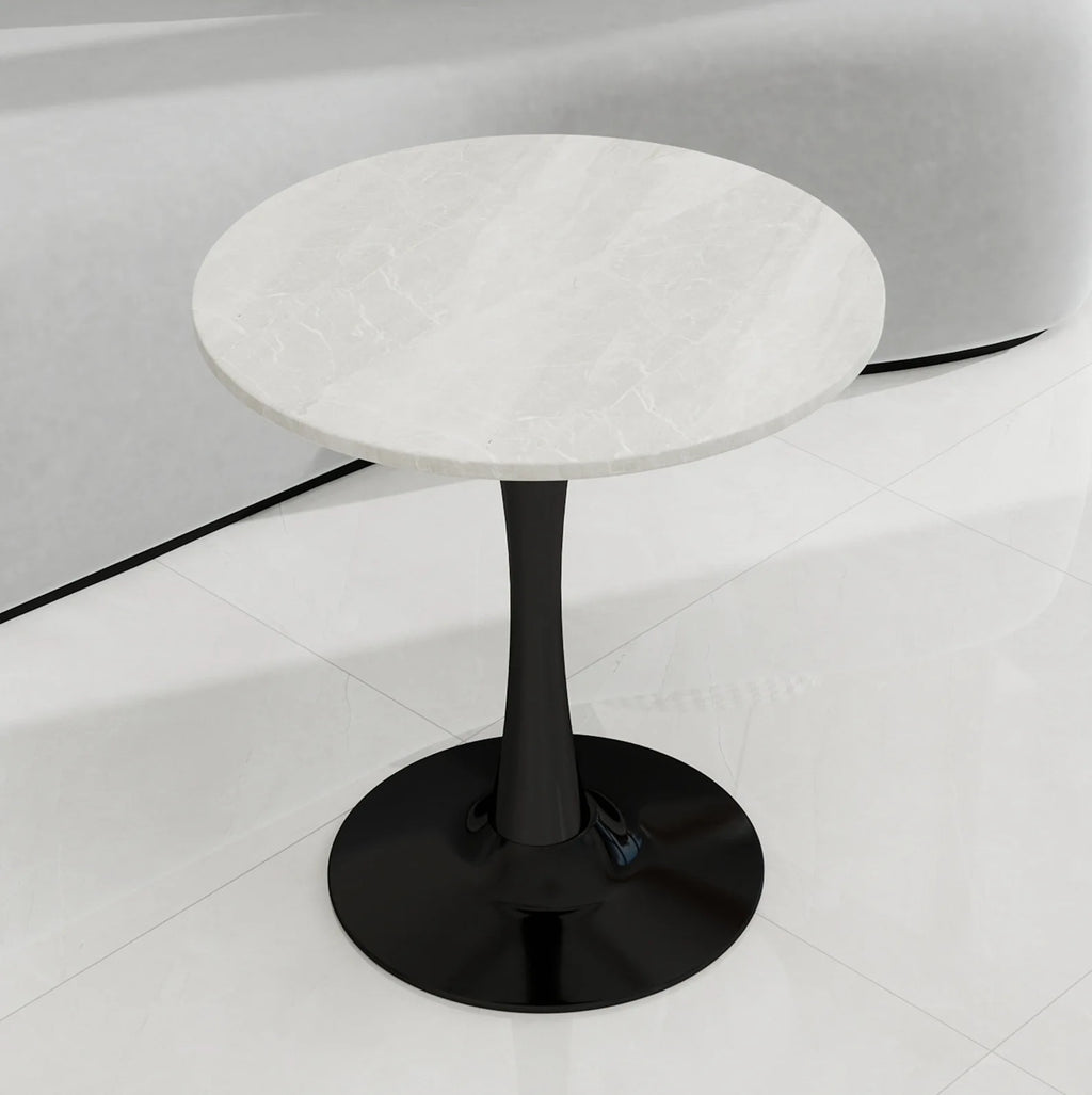 Table basse ronde effet marbre noir avec piètement métal