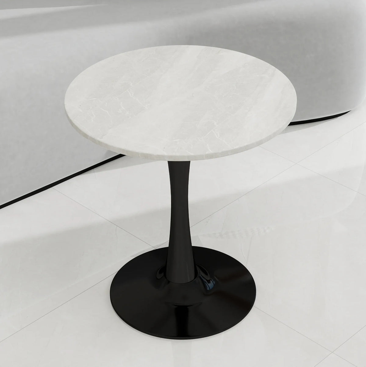 Table basse ronde effet marbre noir avec piètement métal
