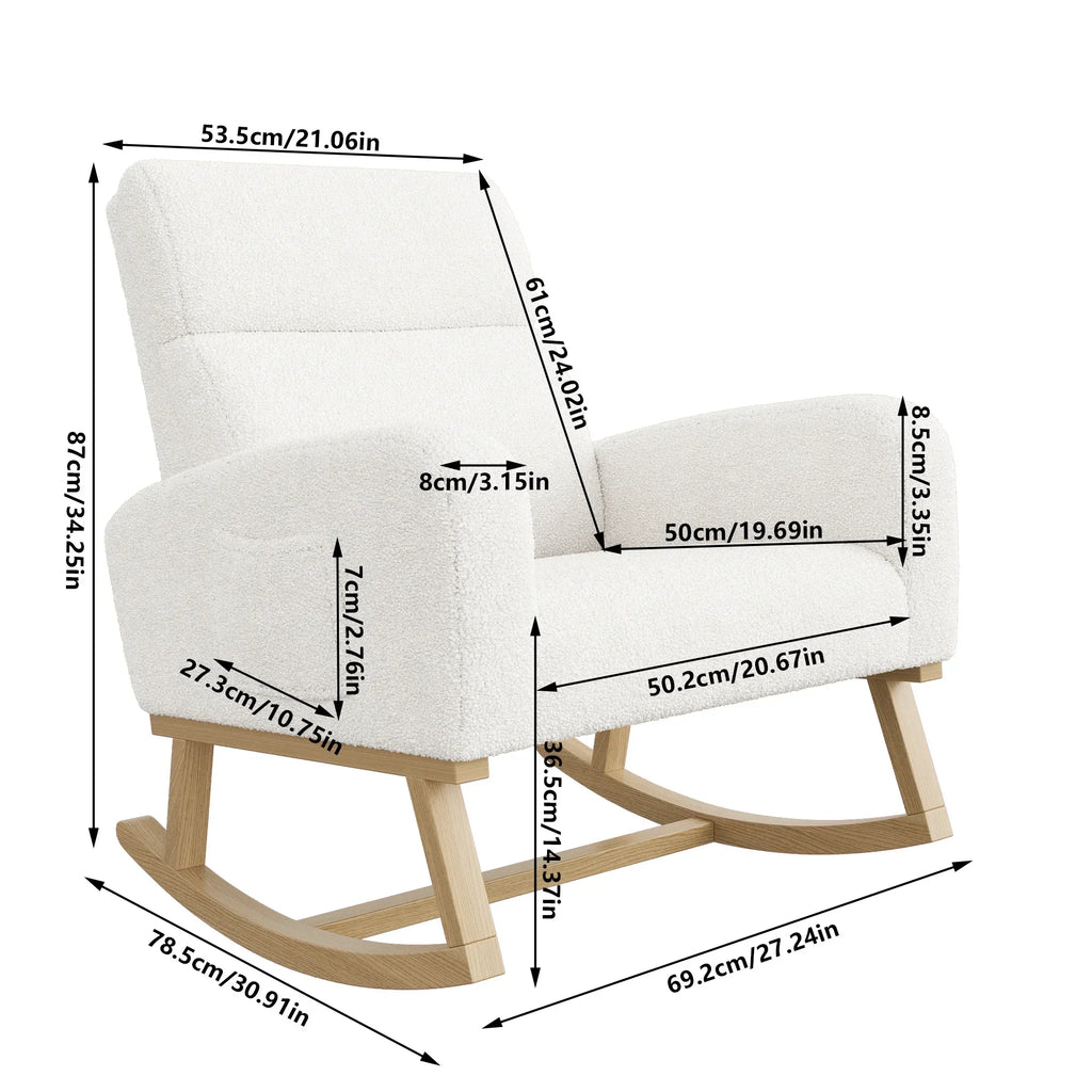 Dimensions du rocking chair à dossier haut