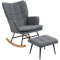 Rocking chair capitonné gris et son repose-pieds