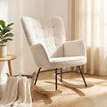 Rocking chair bouclette crème à patins en bois