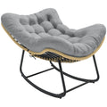 Rocking chair en rotin tressé en forme de vague avec coussin gris