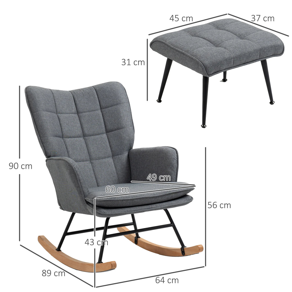 Dimensions du rocking chair capitonné et du repose-pieds