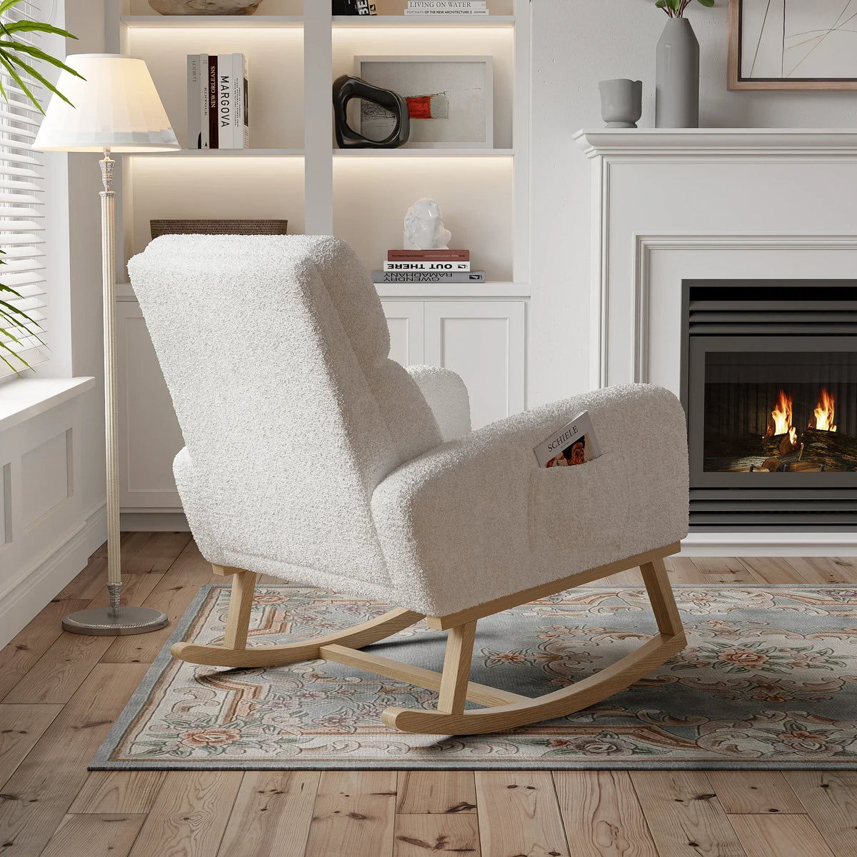 Rocking chair à dossier haut blanc de profil