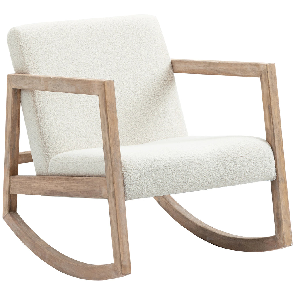 Rocking chair scandinave en bouclette, vue de trois quarts