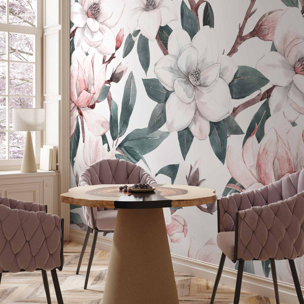 Détail du papier peint magnolias