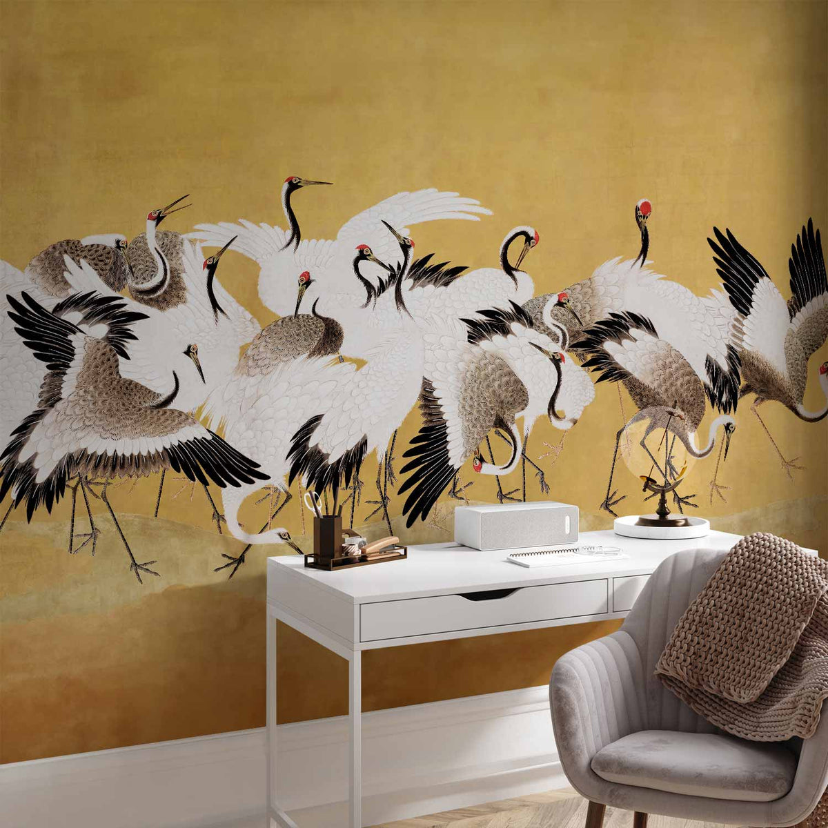 Détail du papier peint panoramique Grues du Japon