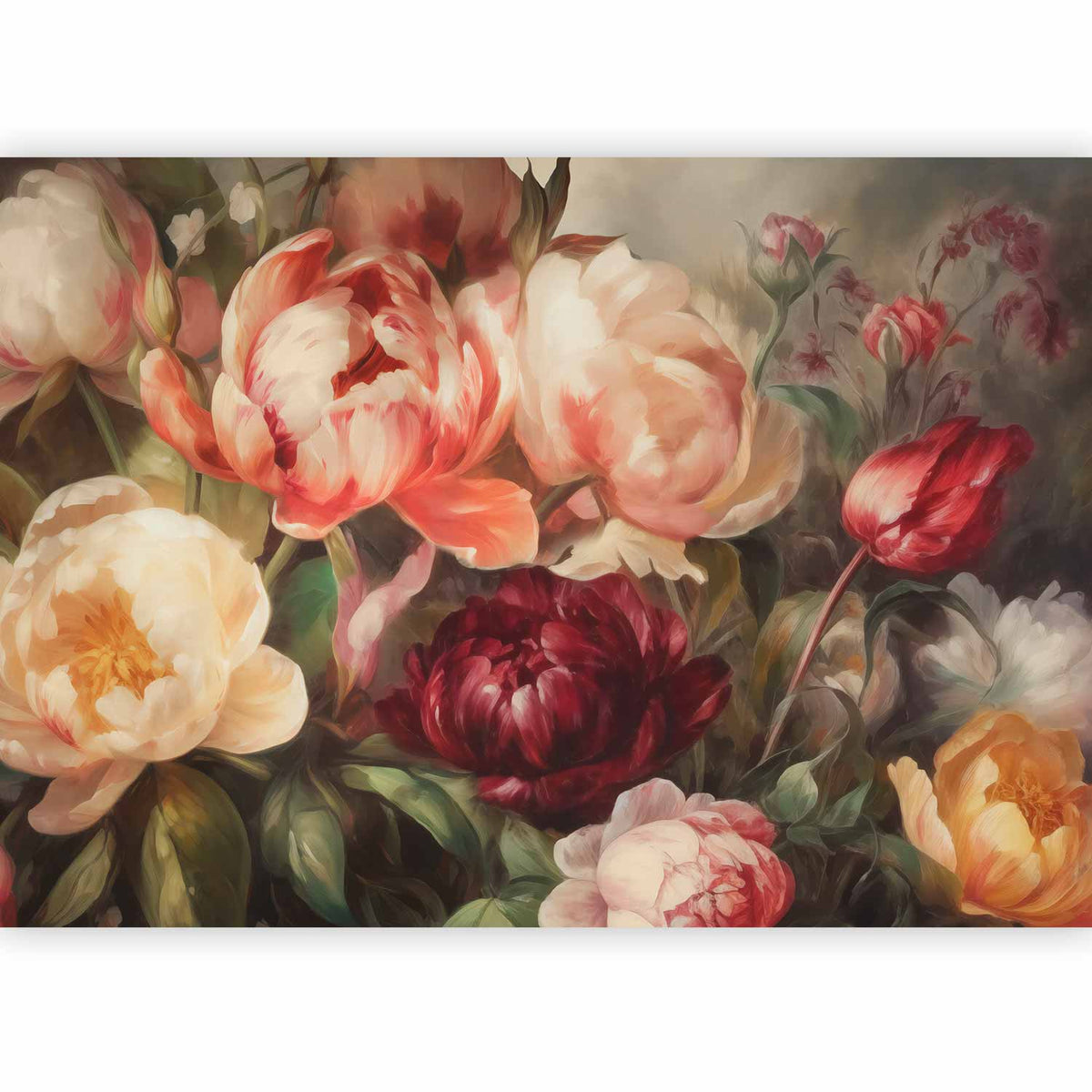 Pivoines flamandes posées dans un salon