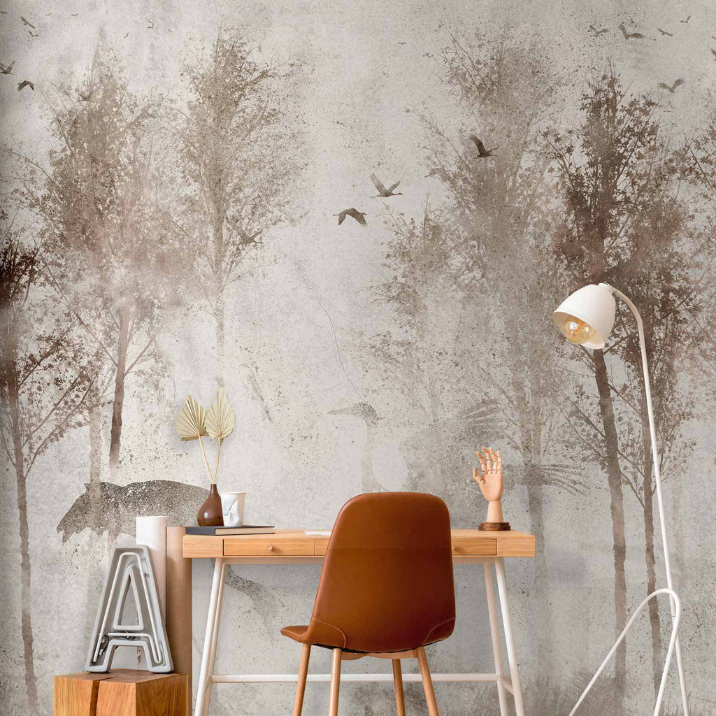 Détail du papier peint clairière aux oiseaux
