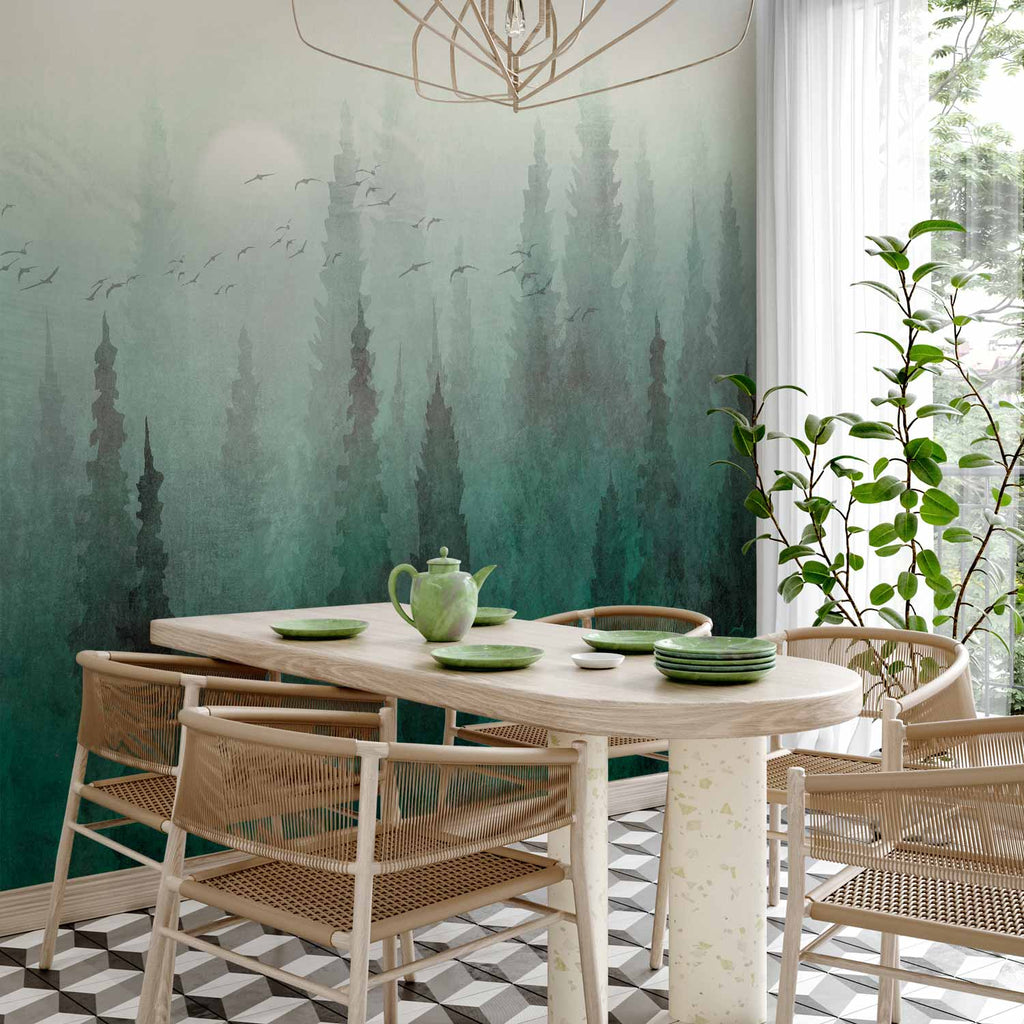 Détail du papier peint forêt d'émeraude
