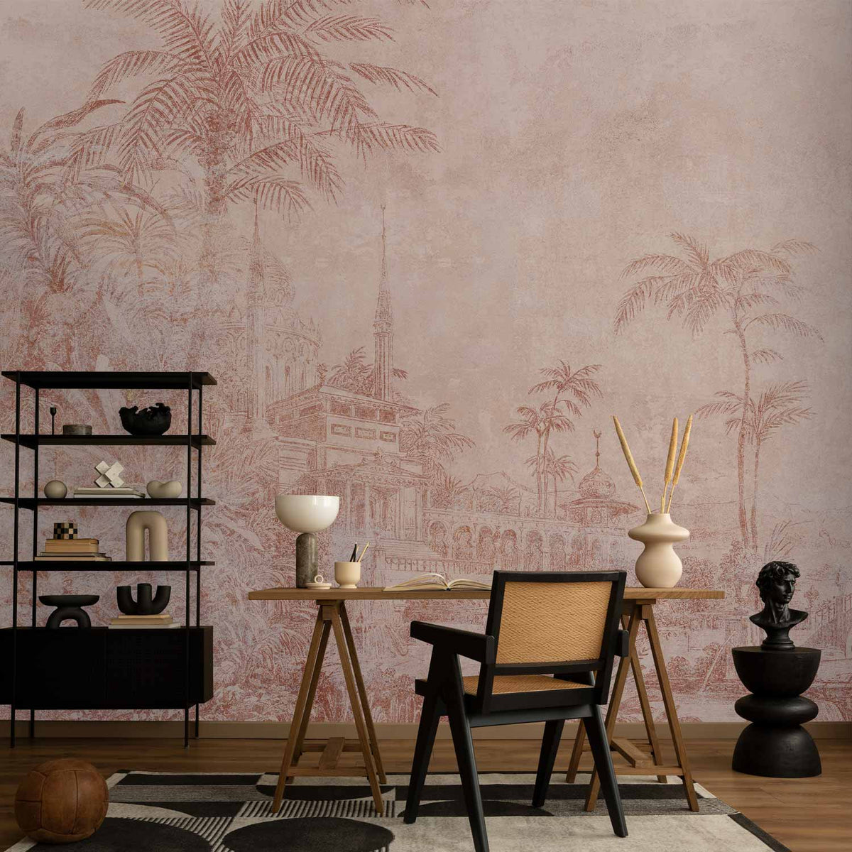 Détail du papier peint jardin gravé