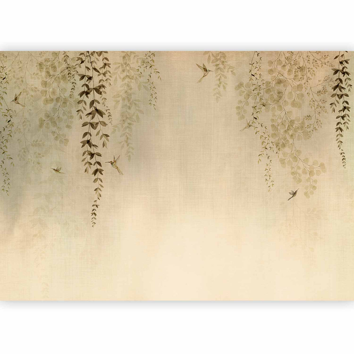 Papier peint panoramique Colibris posé dans un salon