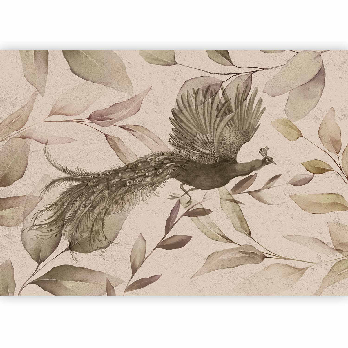 Papier peint panoramique Oiseau au feuillage posé dans un salon