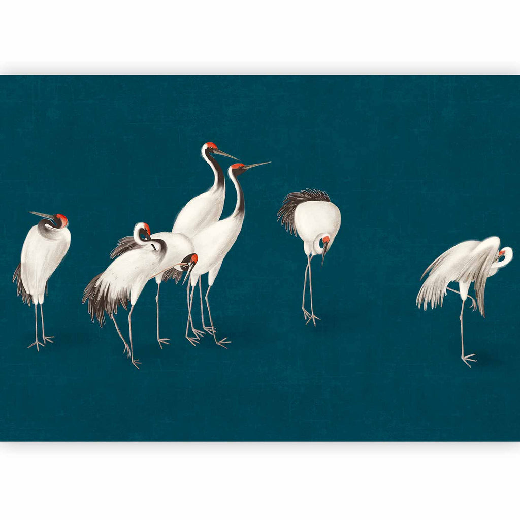 Papier peint panoramique Grues au crépuscule posé dans un salon