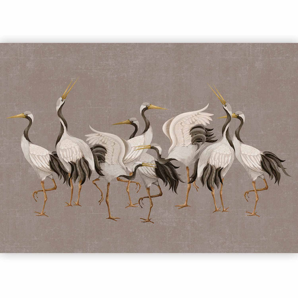 Papier peint panoramique Danse des grues posé dans un salon