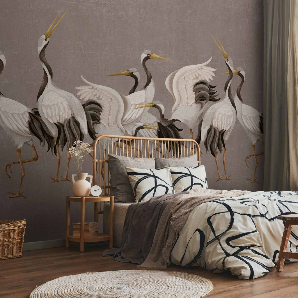 Danse des grues en situation sur un mur d'intérieur